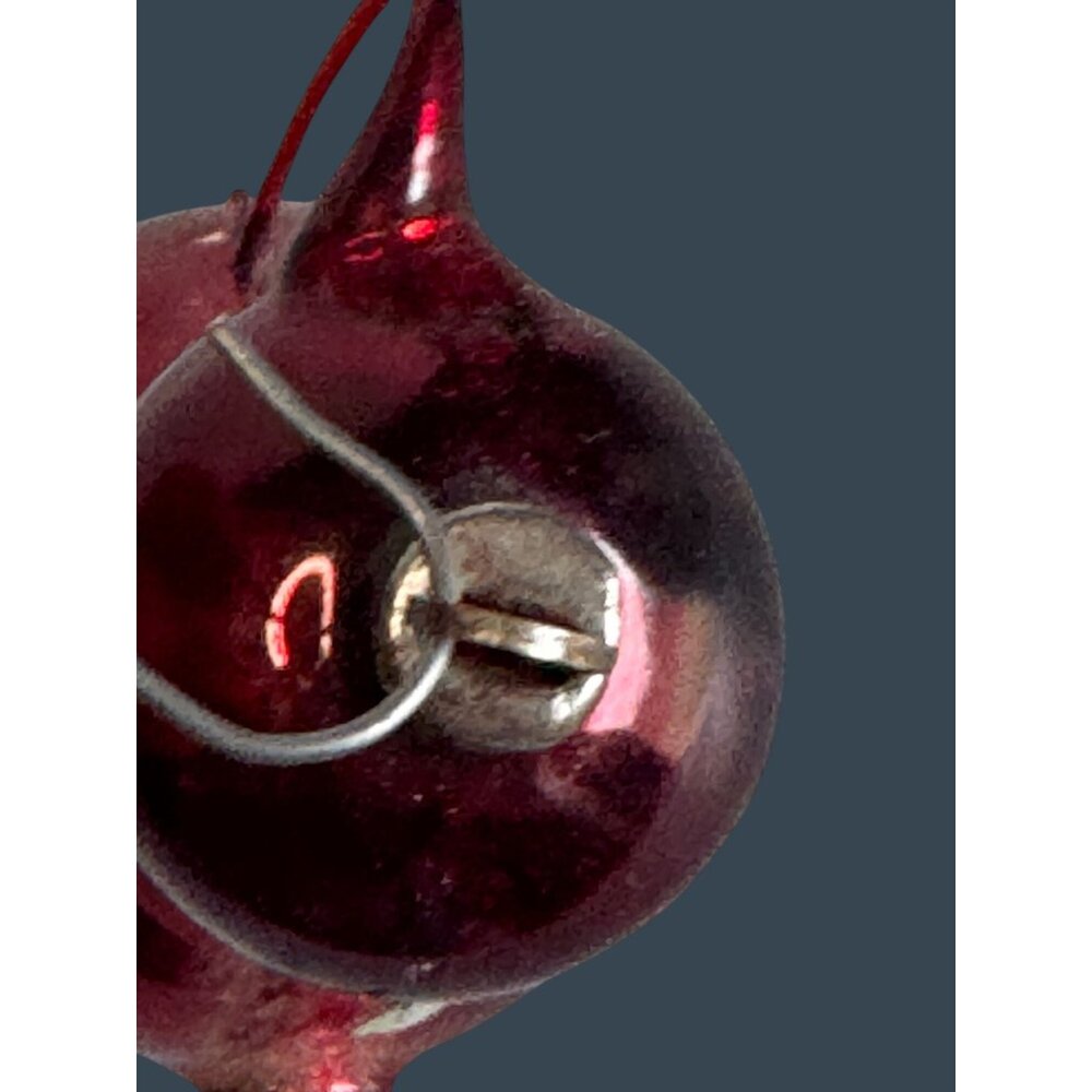 Antique Red Glass Pitcher Ornament Silver Mica Floral Applied Handle 3" - Picture 7 of 7